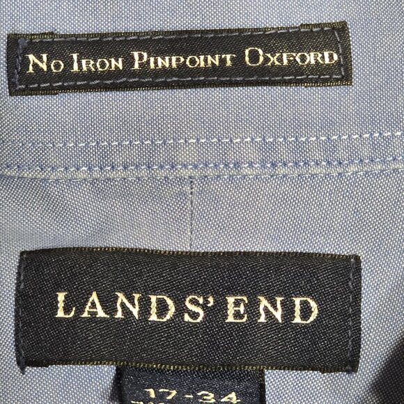 MENS LAND'S END LONG SLEEVE BLUE BUTTON DOWN NO IRON PINPORT OXFORD SIZE 17/34 - Picture 3 of 5